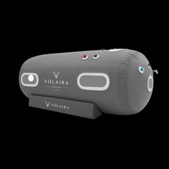 Volaira Horizon portable hyperbaric chamber with spacious laydown design.  Grey chamber side view