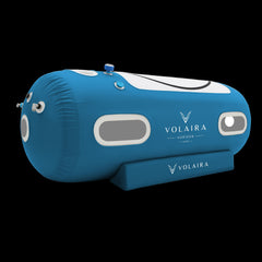 Volaira Horizon portable hyperbaric chamber with spacious laydown design.  Blue chamber side view