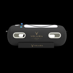 Volaira Horizon portable hyperbaric chamber with spacious laydown design black chamber against white background