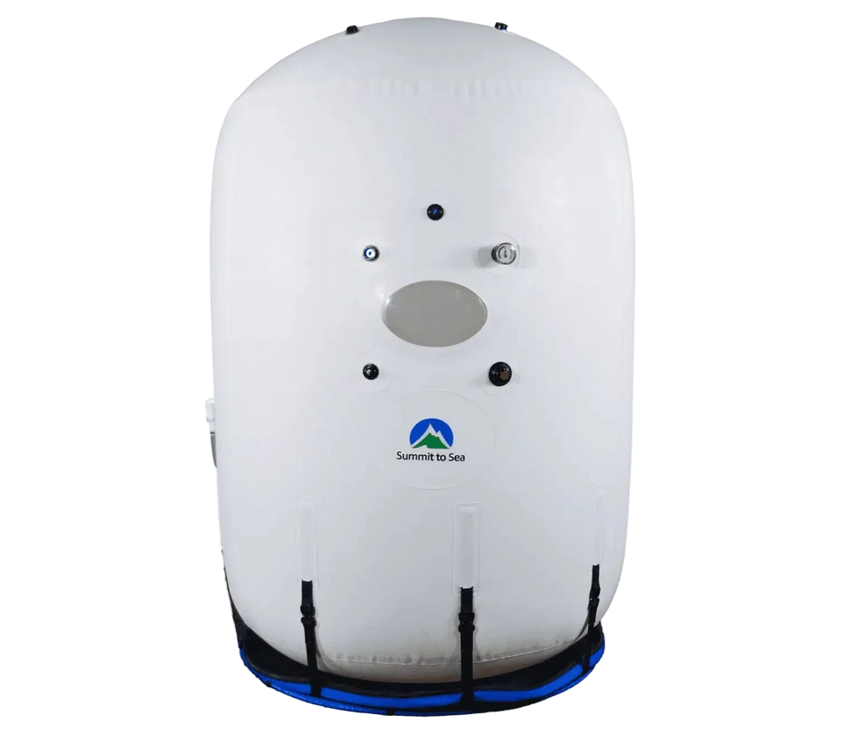 Summit To Sea Grand Dive Vertical seated hyperbaric chamber, front view, 1.3 ATA