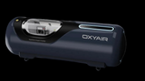 OxyAir OLV-YT01 luxury 2.0 ATA hard-shell hyperbaric chamber, navy blue exterior, side angle view