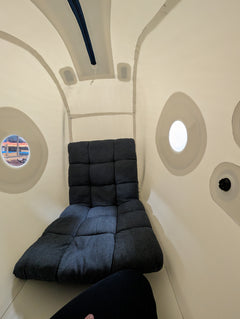 Interior view of Newtowne shoe sit down portable hyperbaric chamber