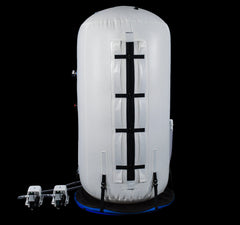 Summit To Sea Dive Vertical seated hyperbaric chamber, rear zipper-side view